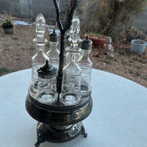 Antique Victorian Silver Plate and Glass Cruet Set